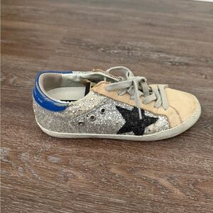 Golden Goose Beige and Blue Glitter Star Sneakers